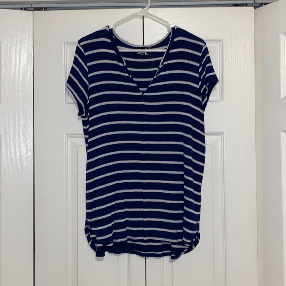 Navy Striped V-Neck Tee